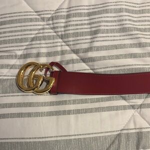 Gucci Red Belt with Gold GG Buckle
